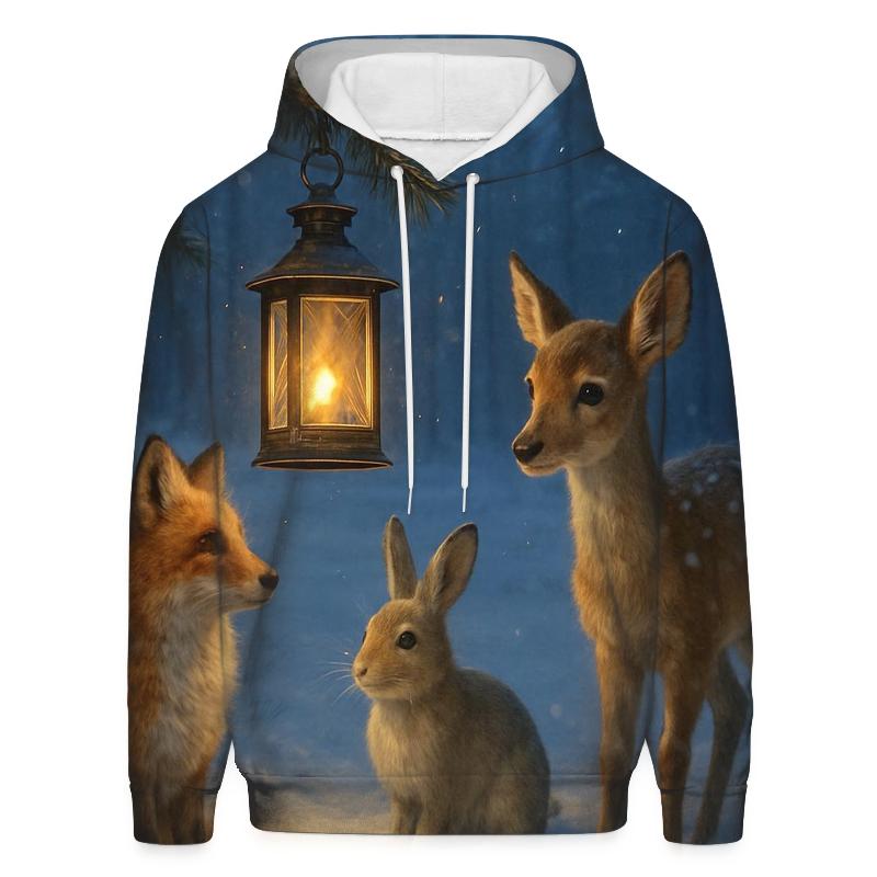 Snowy Forest Lantern With Woodland Visitors hoodie trends