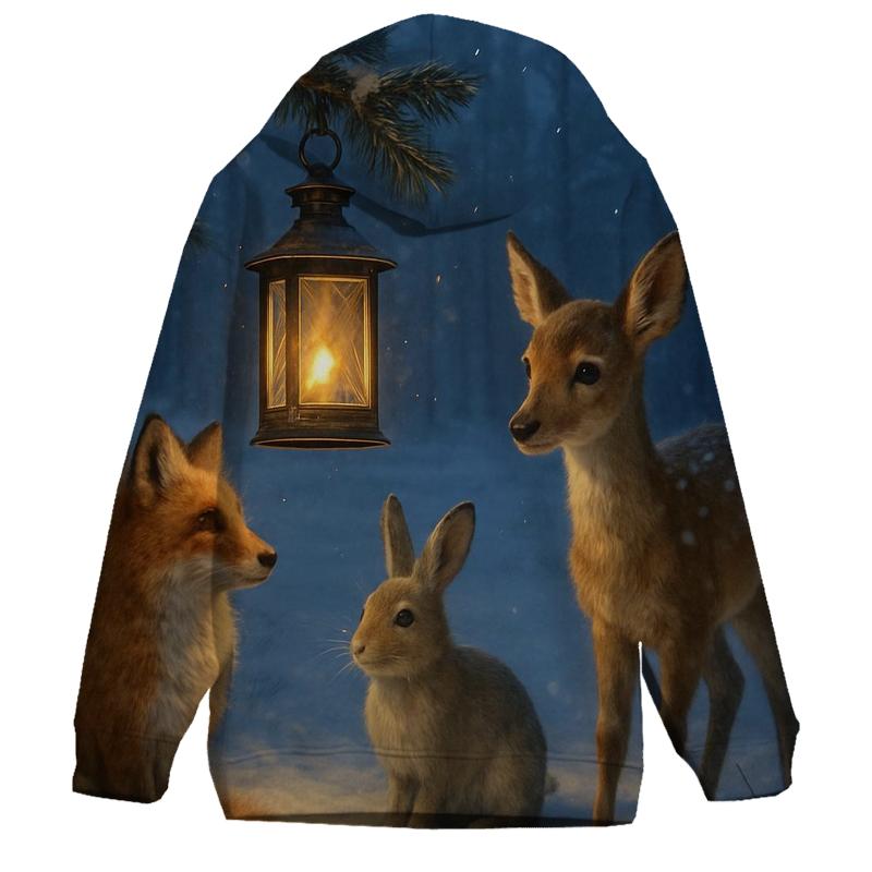 Snowy Forest Lantern With Woodland Visitors hoodie trends