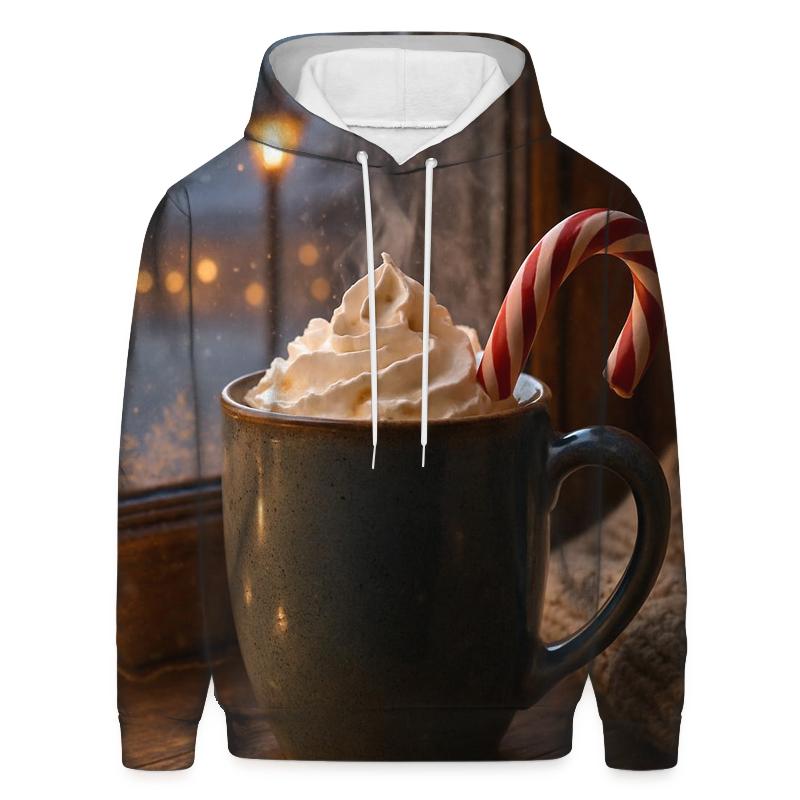 Hot Cocoa On The Frosted Sill Of A Quiet Village embroidered hoodies