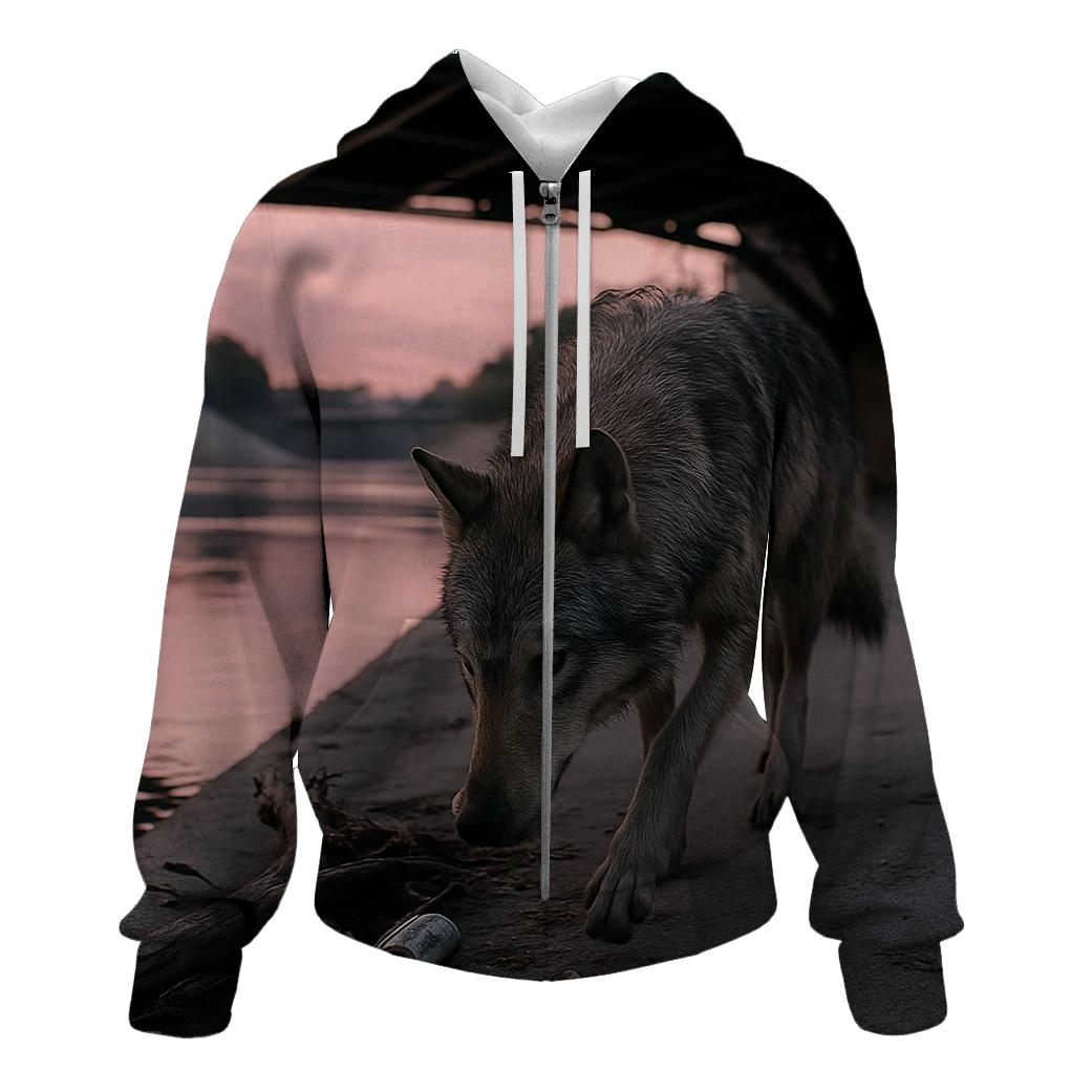 Urban River Wolf At Dawn Under Bridge hoodie trends