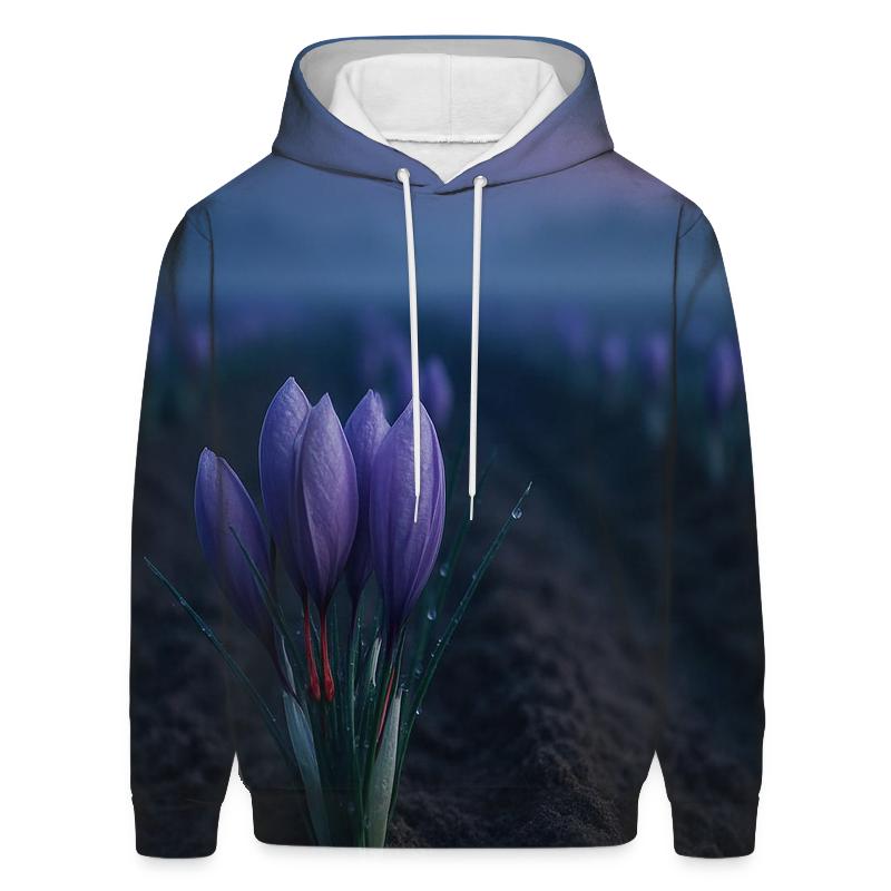 Saffron Crocus Rows In Pre Dawn Harvest Field designer hoodies