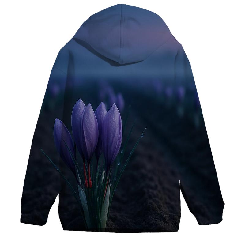 Saffron Crocus Rows In Pre Dawn Harvest Field designer hoodies