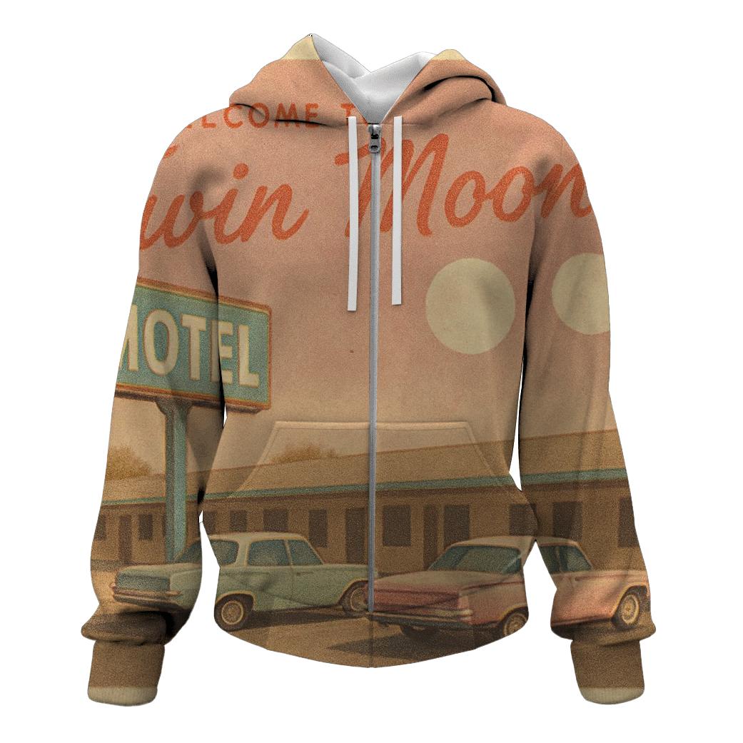 Retro Postcard Motel Under Twin Moons hoodie styles