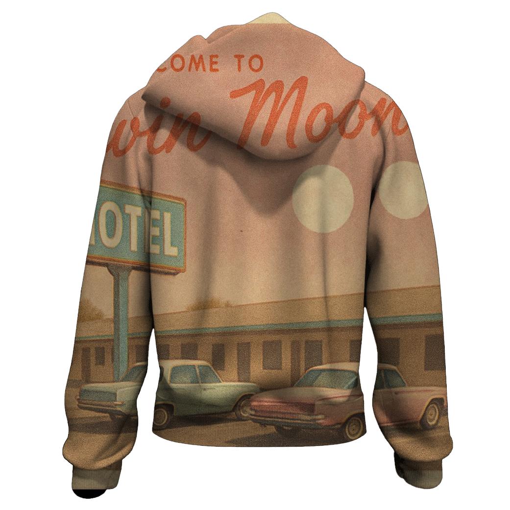Retro Postcard Motel Under Twin Moons hoodie styles