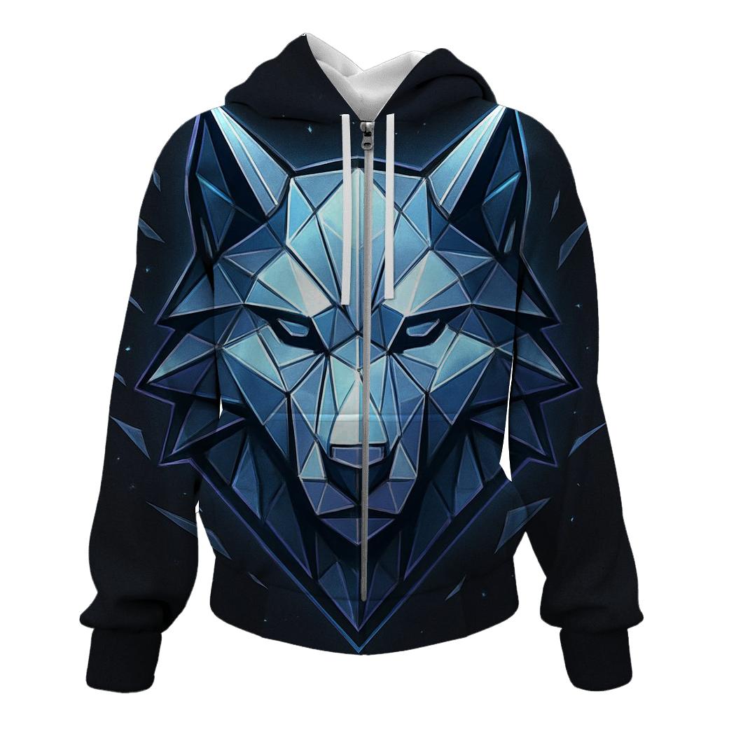 Prismatic Wolf Facet Emblem zip-up hoodies