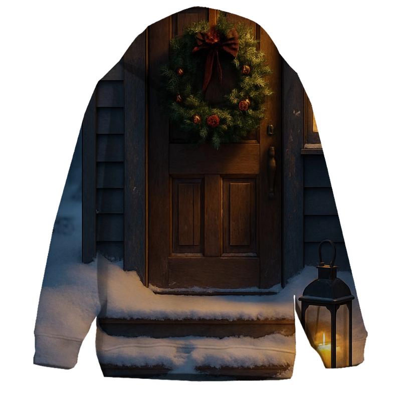 Evergreen Wreath At The Door With Footprints In Fresh Snow lightweight hoodies
