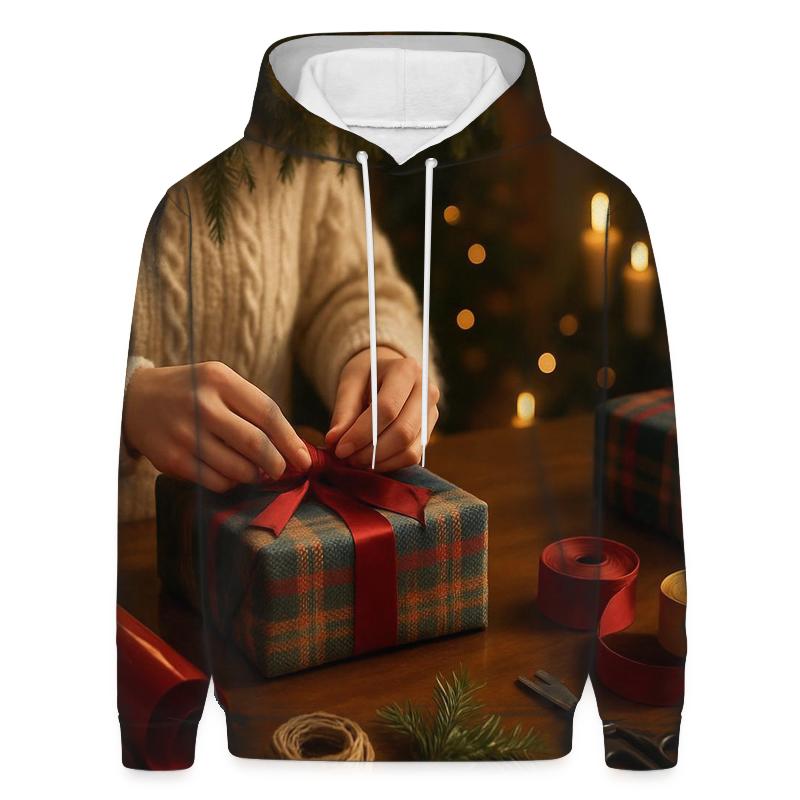 Gift Wrapping Table Under Soft Garland Light hoodie trends
