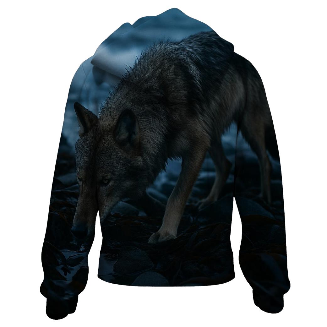 Coastal Wolf In Kelp Wrack At Low Tide pullover hoodies