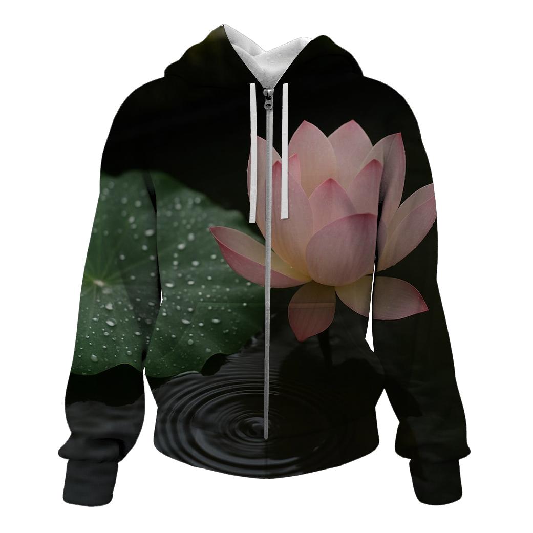 Rain Washed Lotus Bloom In Temple Pond embroidered hoodies