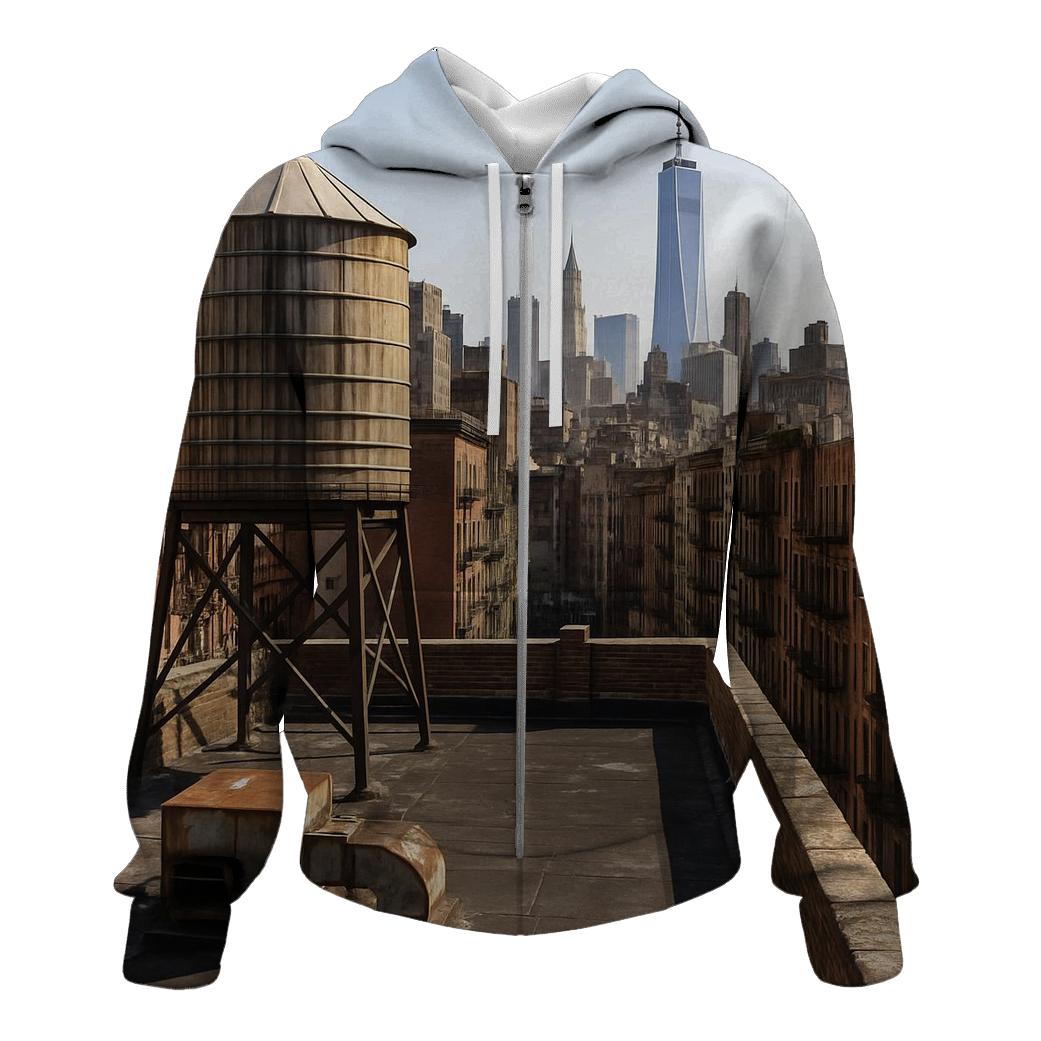 Chinatown Rooftop Water Tower With Downtown Backdrop lightweight hoodies