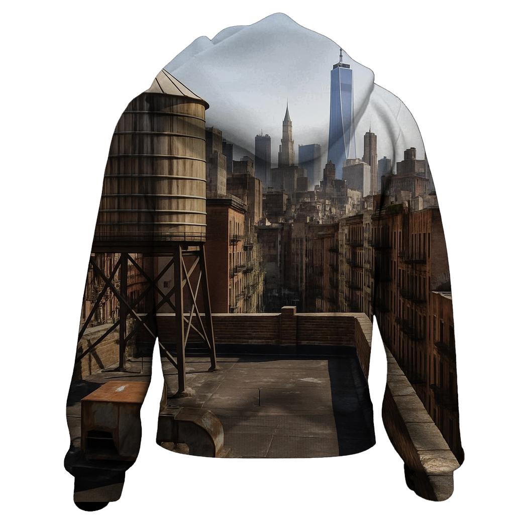 Chinatown Rooftop Water Tower With Downtown Backdrop lightweight hoodies