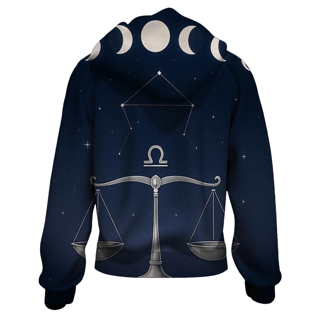 Libra Scales Under Moon Phase Arc premium hoodies