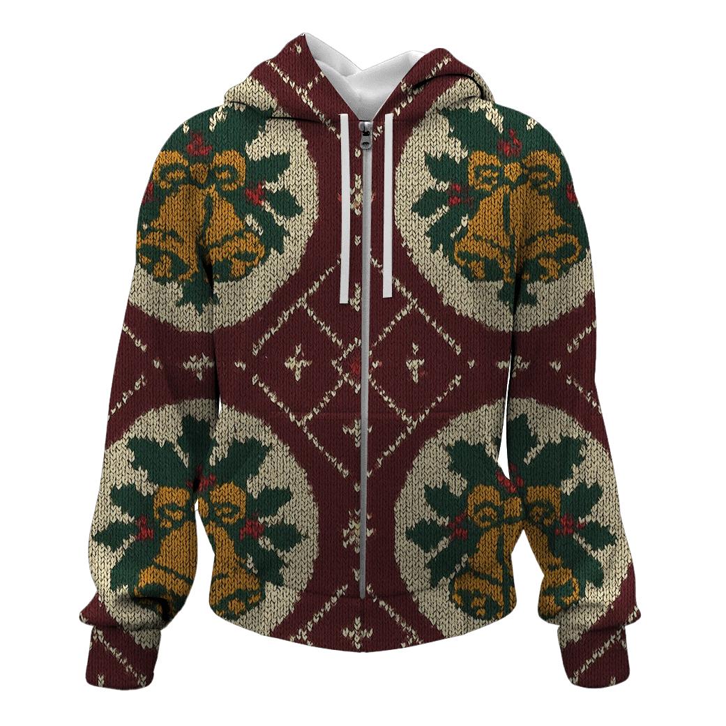Holly And Bell Medallion Lattice Design zip-up hoodies