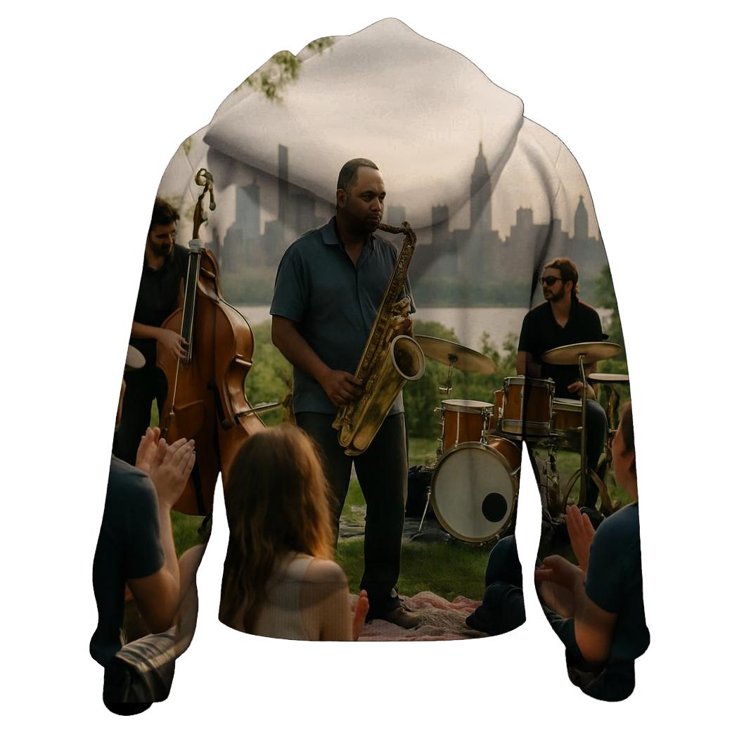 Jazz Festival Crowd With Skyline From Riverside Park South embroidered hoodies