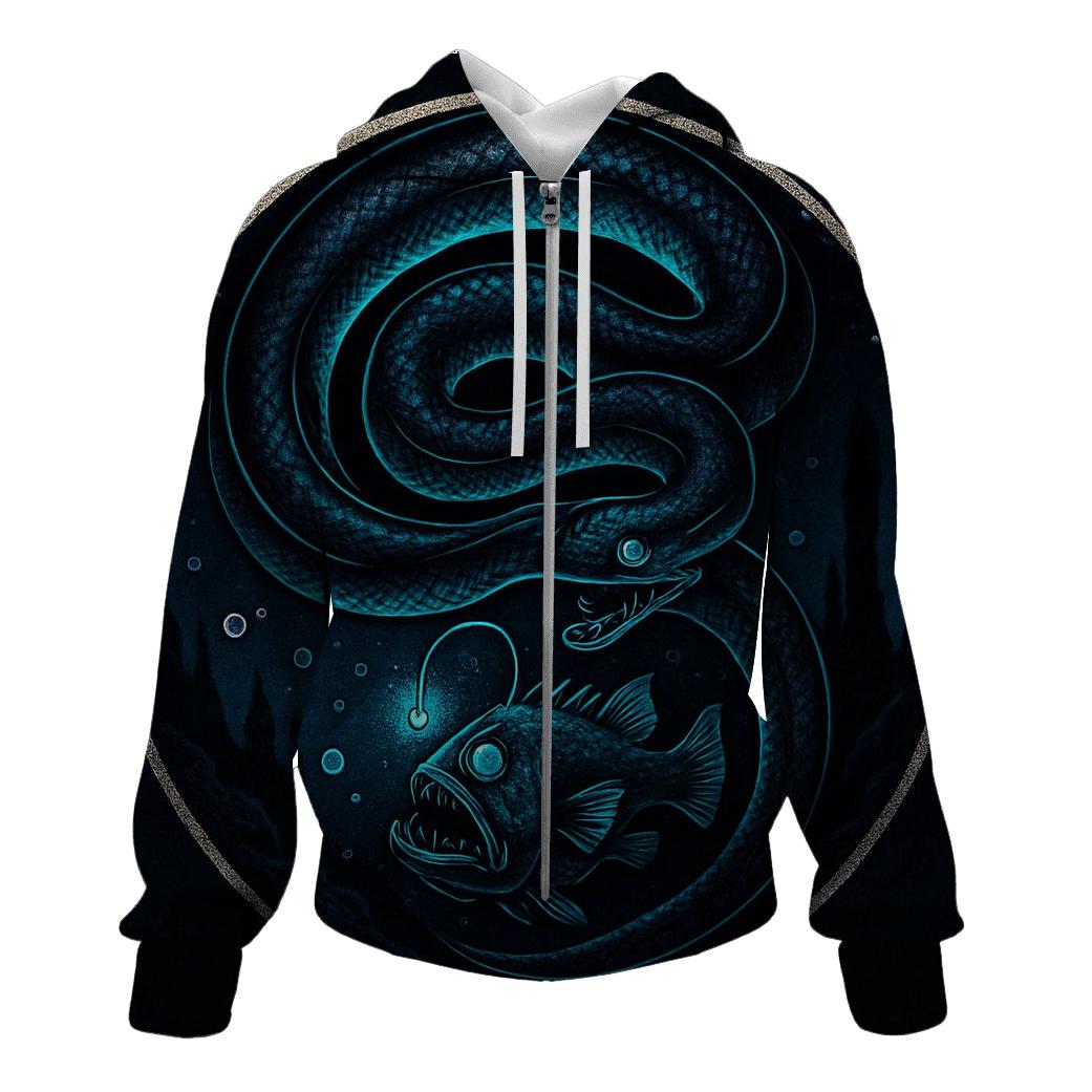 Deep Sea Bioluminescent Ouroboros graphic hoodies