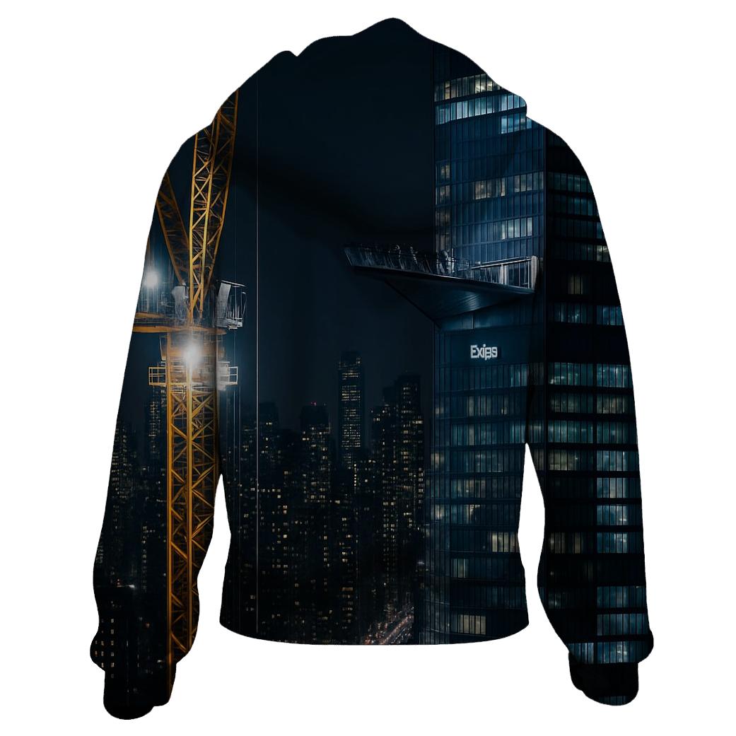 Night Construction Crane Above Hudson Yards Observation Deck zip-up hoodies