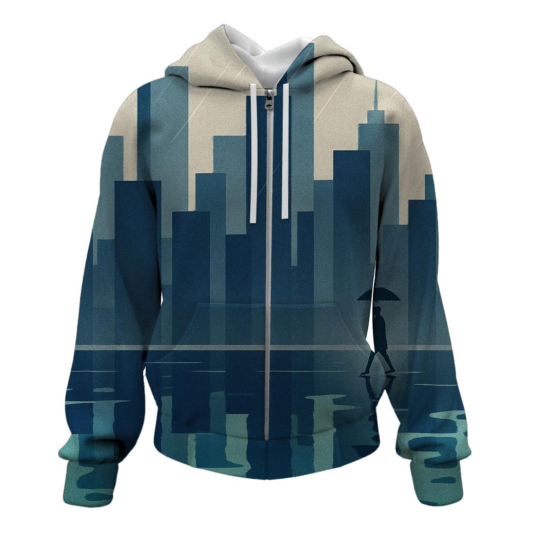 Geometric City Rain Reflection zip-up hoodies
