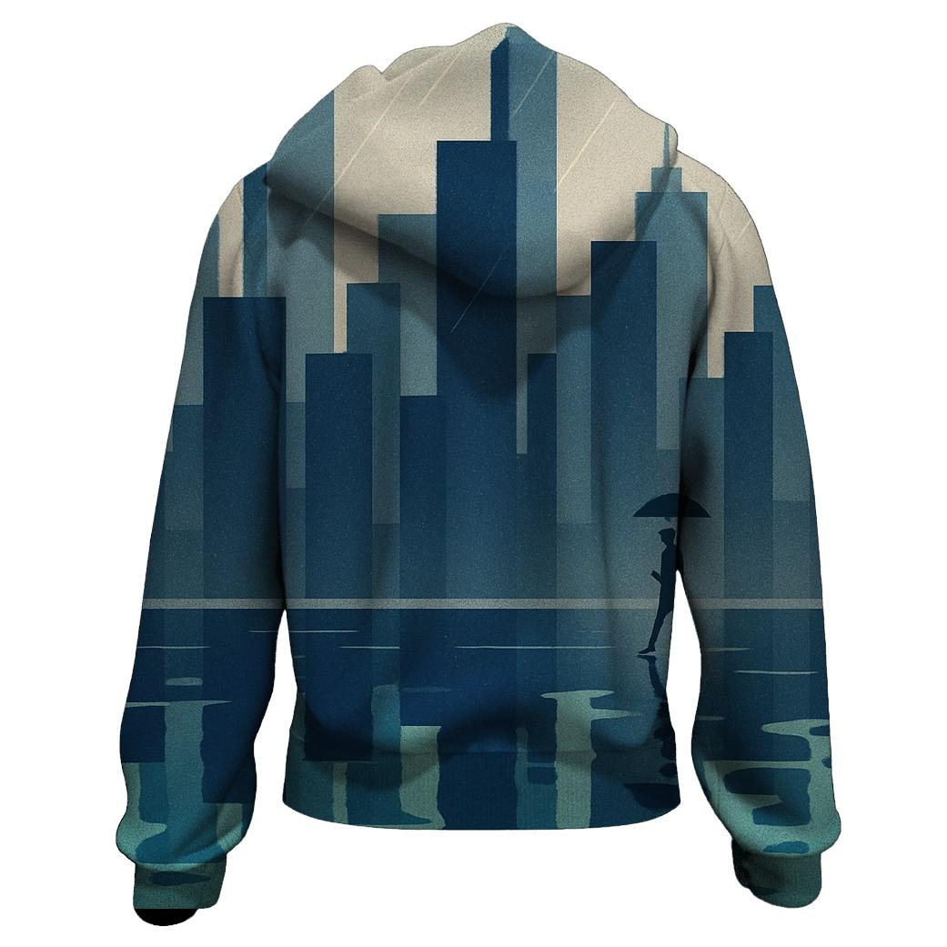 Geometric City Rain Reflection zip-up hoodies