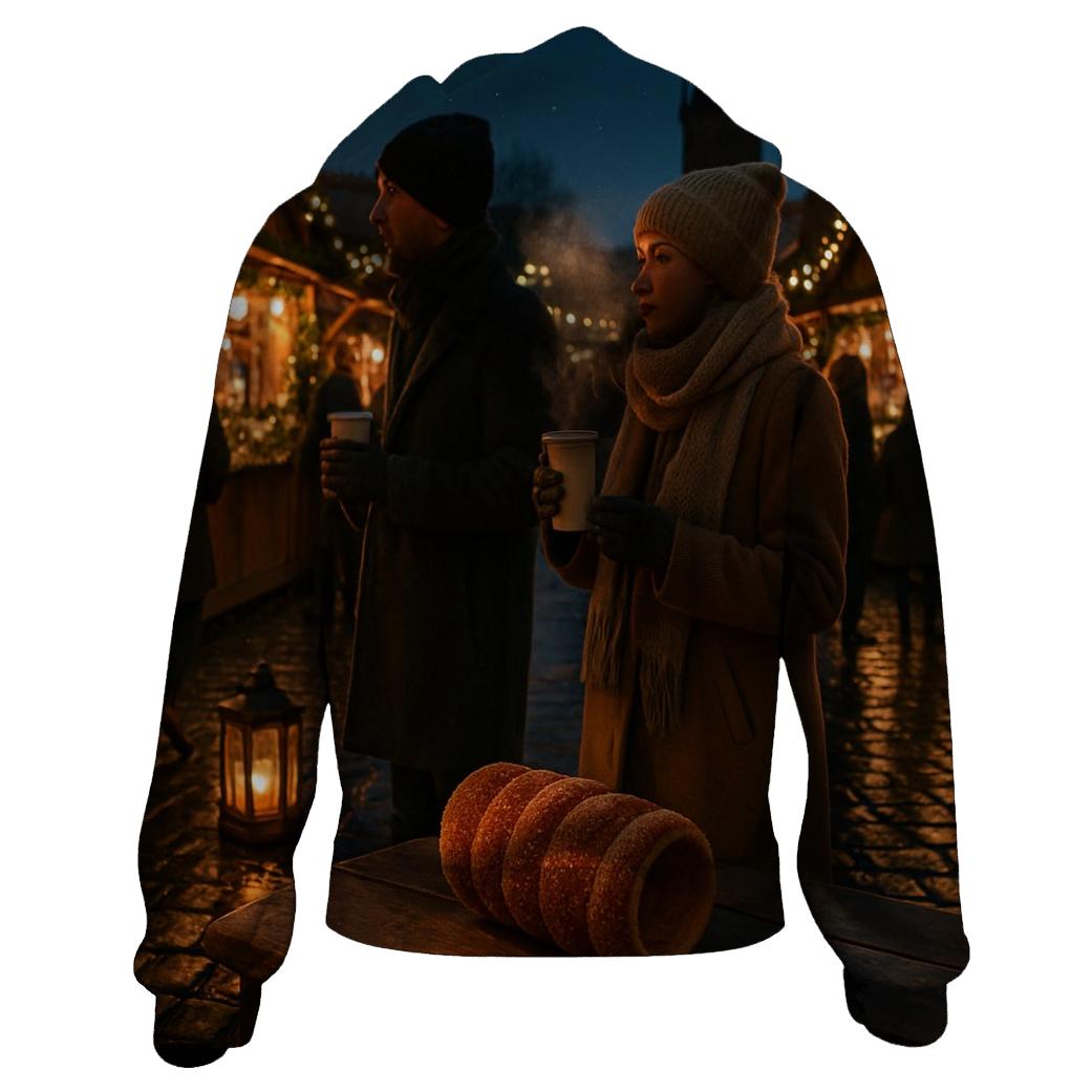 Christmas Market Lanterns On Wet Cobblestones heavyweight hoodies