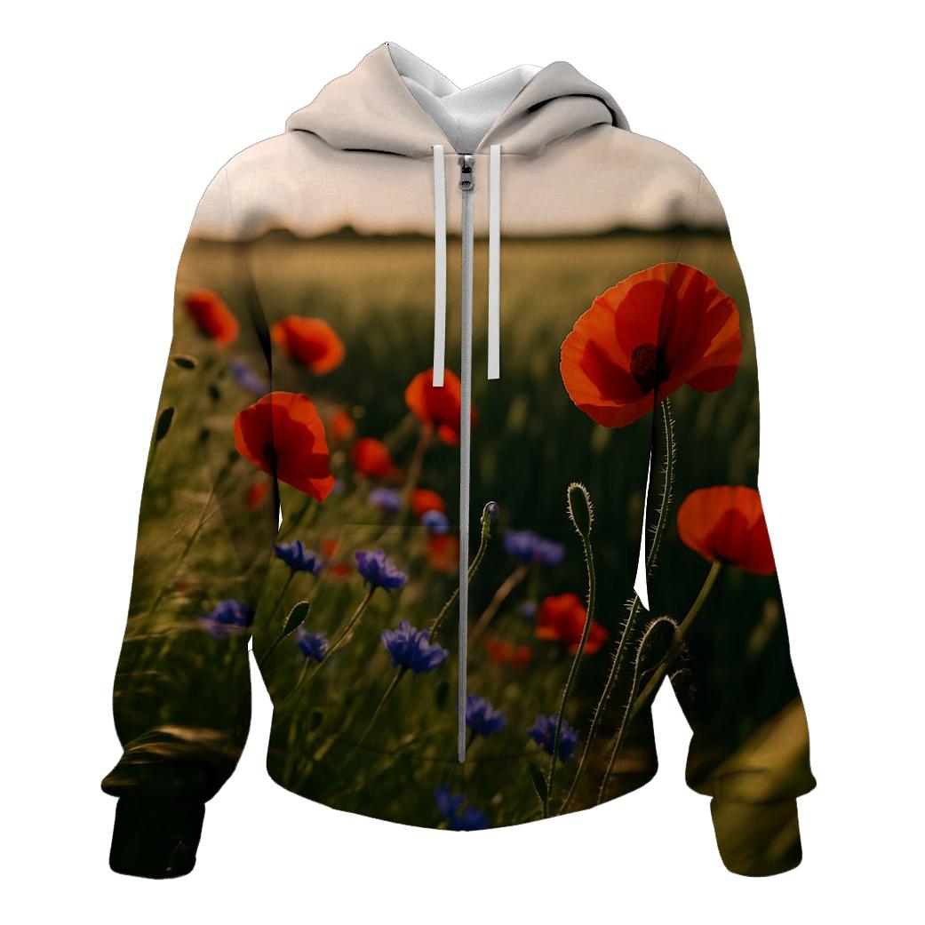 Wild Poppy And Cornflower Margin Of Wheat Field zip-up hoodies