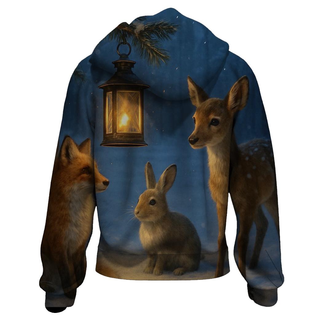 Snowy Forest Lantern With Woodland Visitors hoodie designs