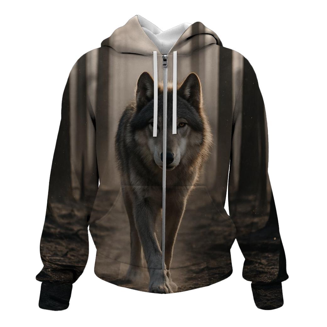 Forest Wolf In Postfire Landscape With Charred Pines printed hoodies