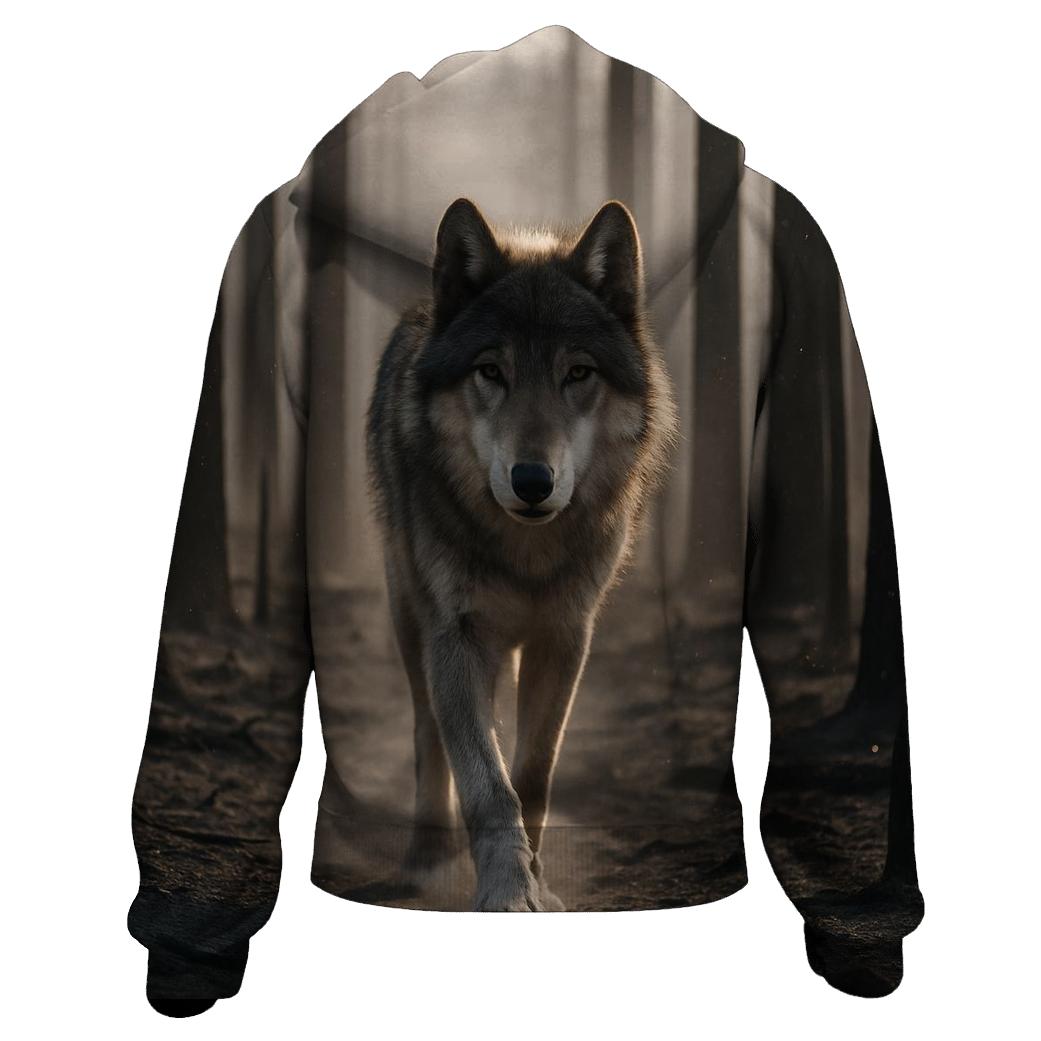 Forest Wolf In Postfire Landscape With Charred Pines printed hoodies