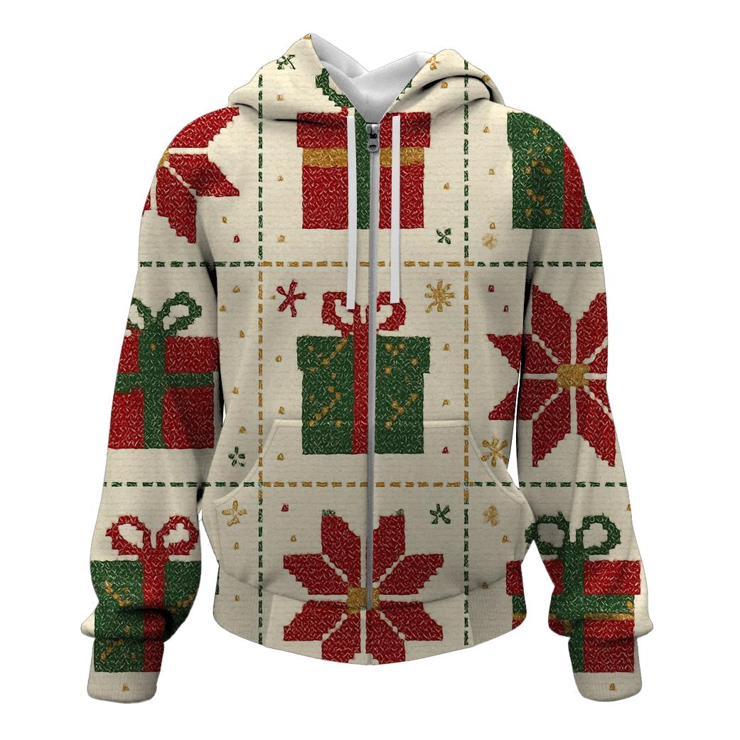 Poinsettia Present Patchwork Design heavyweight hoodies