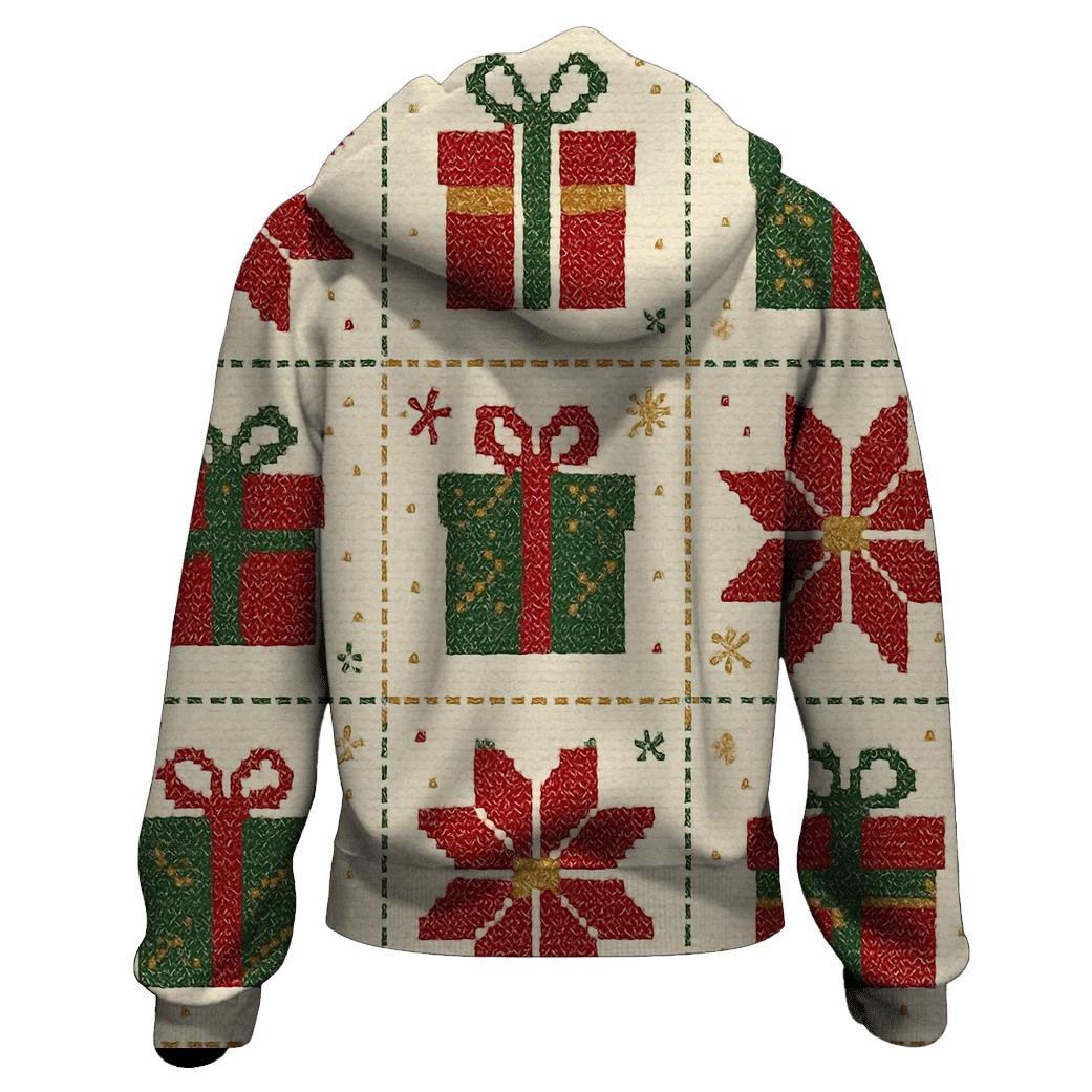 Poinsettia Present Patchwork Design heavyweight hoodies