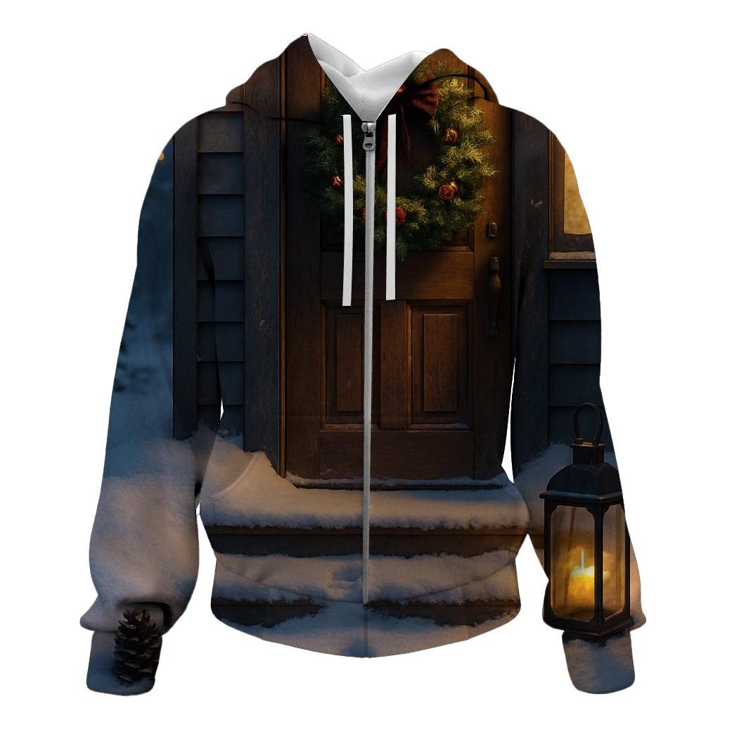 Evergreen Wreath At The Door With Footprints In Fresh Snow custom hoodies
