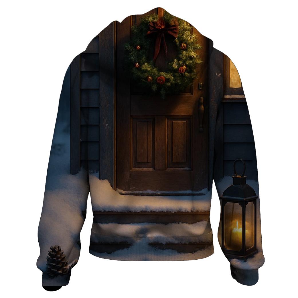 Evergreen Wreath At The Door With Footprints In Fresh Snow custom hoodies