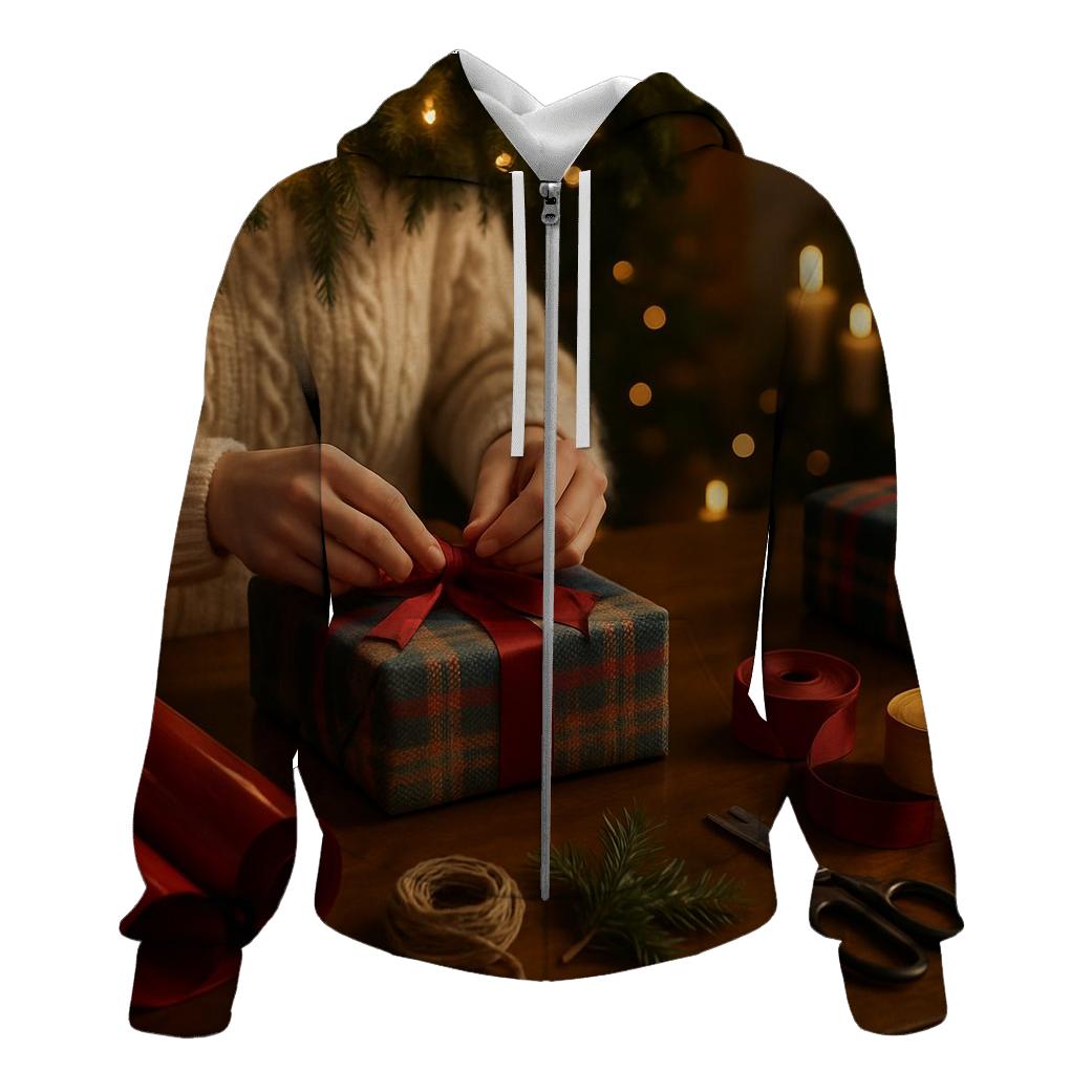 Gift Wrapping Table Under Soft Garland Light graphic hoodies