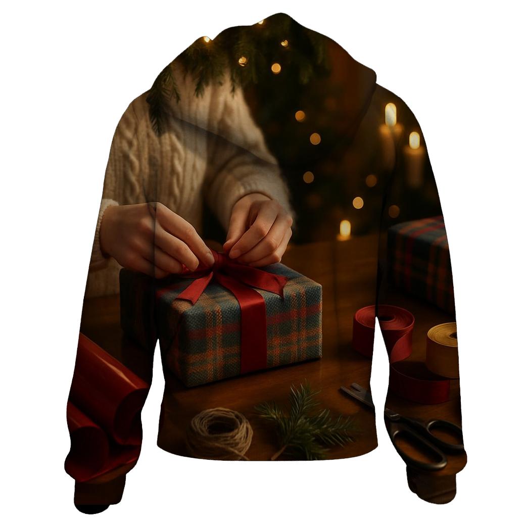 Gift Wrapping Table Under Soft Garland Light graphic hoodies