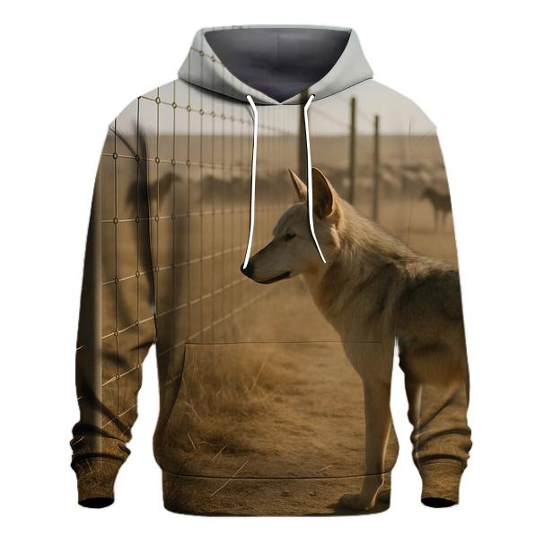 Steppe Wolf At Fenceline With Shepherd Dogs Distant custom hoodies