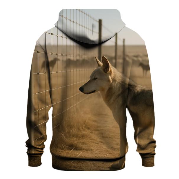 Steppe Wolf At Fenceline With Shepherd Dogs Distant custom hoodies