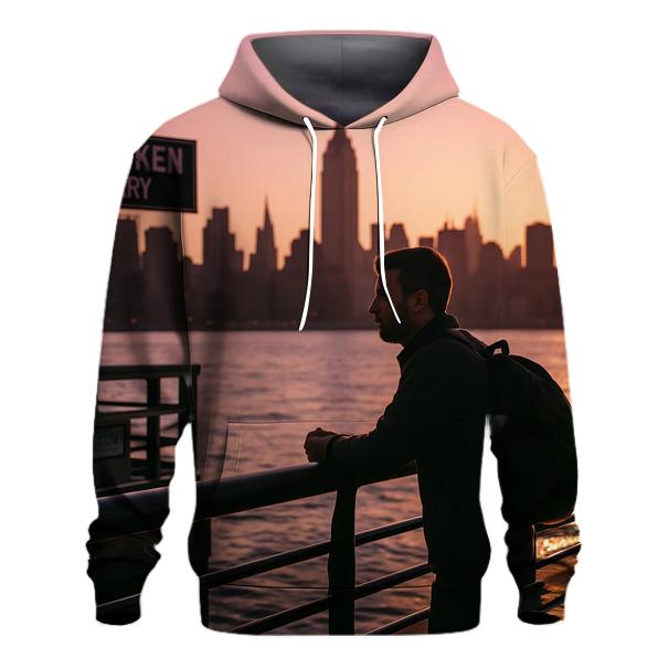 Sunset Silhouette From Hoboken Pier With Commuter Pause premium hoodies
