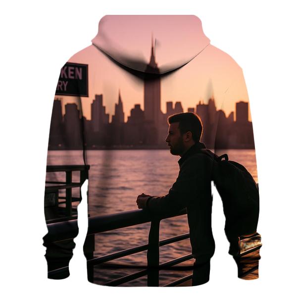 Sunset Silhouette From Hoboken Pier With Commuter Pause premium hoodies