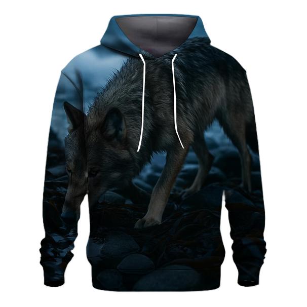 Coastal Wolf In Kelp Wrack At Low Tide heavyweight hoodies