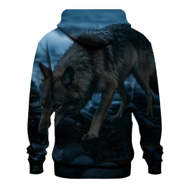 Coastal Wolf In Kelp Wrack At Low Tide heavyweight hoodies