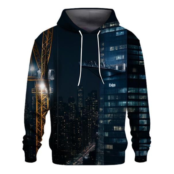 Night Construction Crane Above Hudson Yards Observation Deck heavyweight hoodies
