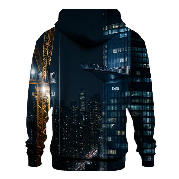 Night Construction Crane Above Hudson Yards Observation Deck heavyweight hoodies