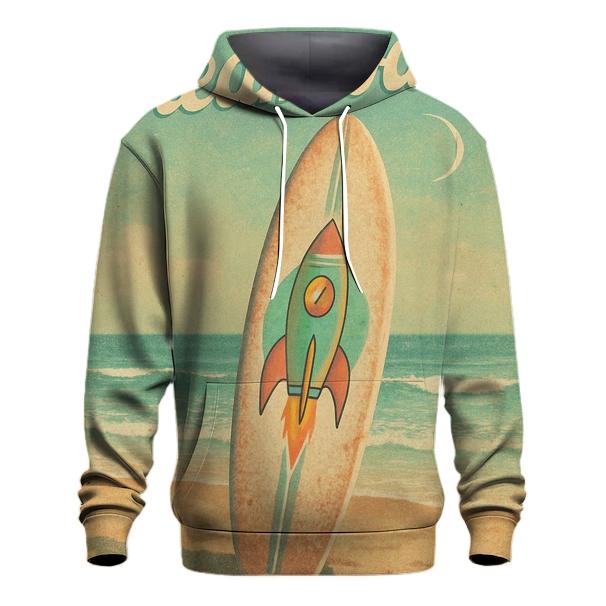 Faded Beach Surfboard With Rocket Decal premium hoodies