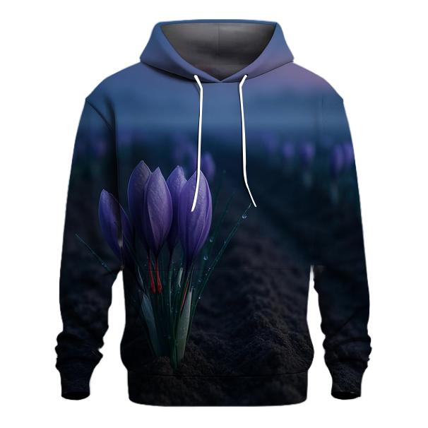 Saffron Crocus Rows In Pre Dawn Harvest Field hoodie trends