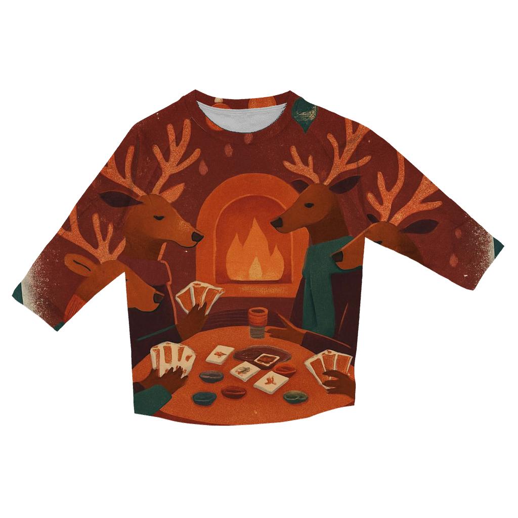 Reindeer Poker Night In A Snow Globe Lounge casual three quarter sleeve shirts