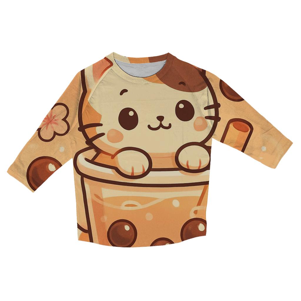 Bubble Tea Blossom Kitten cotton quarter sleeve shirts
