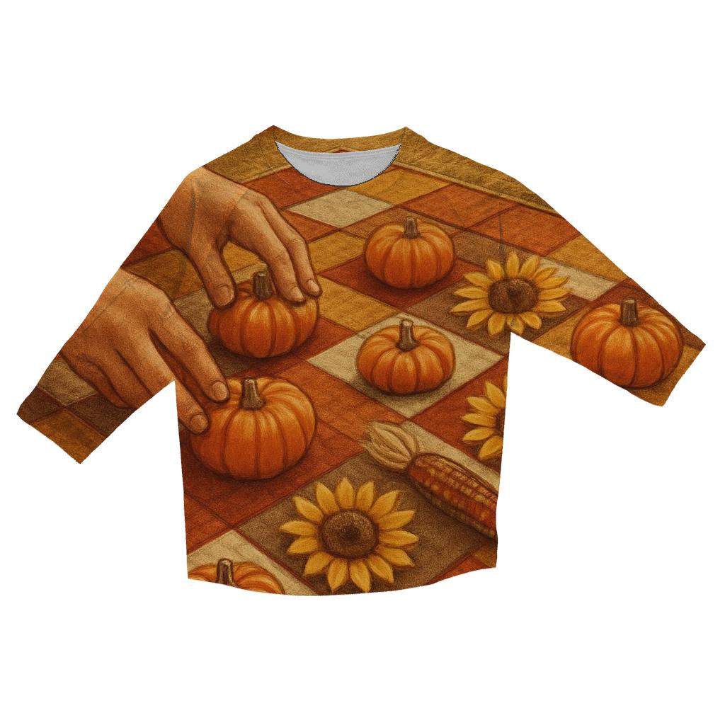 Pumpkin Patch Quilt Of Abundance casual three quarter sleeve shirts
