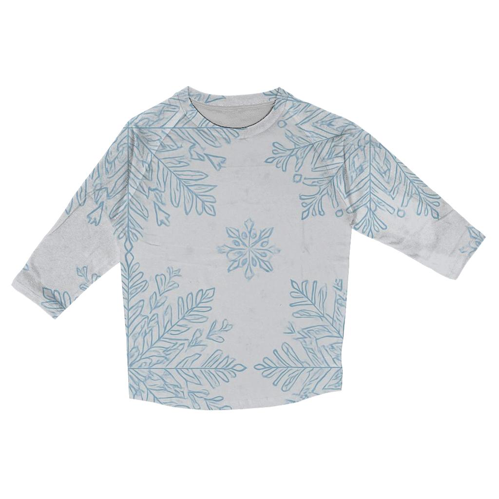 Icy Blue Snowflake Kaleidoscope On Light Gray Background stylish quarter sleeve tops