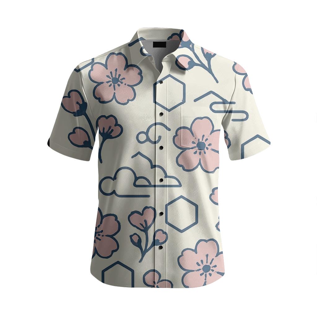 Edo Cloud Scroll Sakura Scatter designer stitched shirts