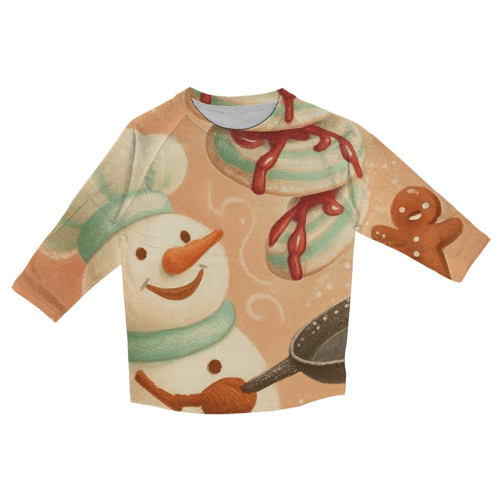 Snowman Chef Tossing Peppermint Pancakes stylish quarter sleeve tops