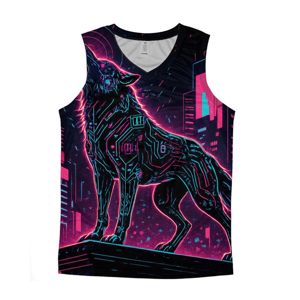 Neon Circuit Howl Wolf cotton sleeveless tops